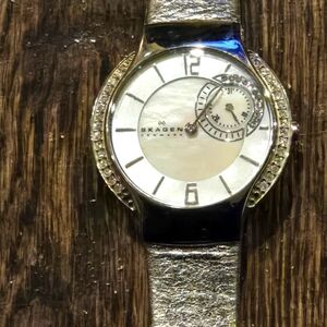 Skagen Silver Watch with White Dial